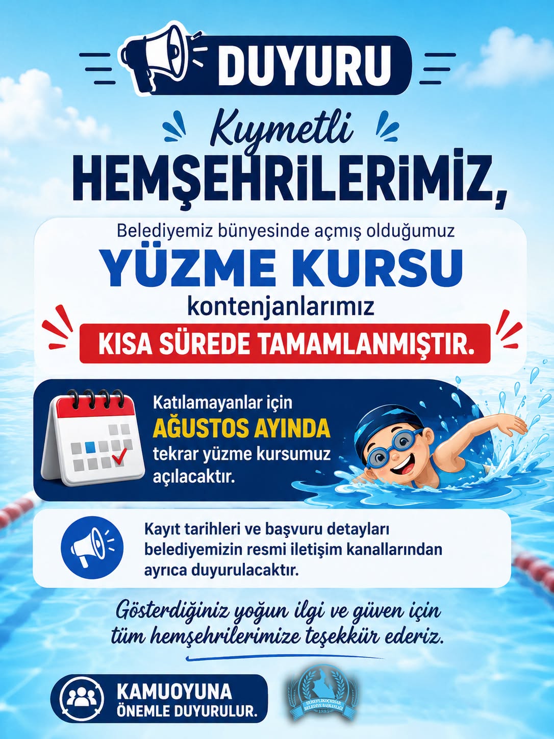 Yüzme kursu ile ilgili duyuru